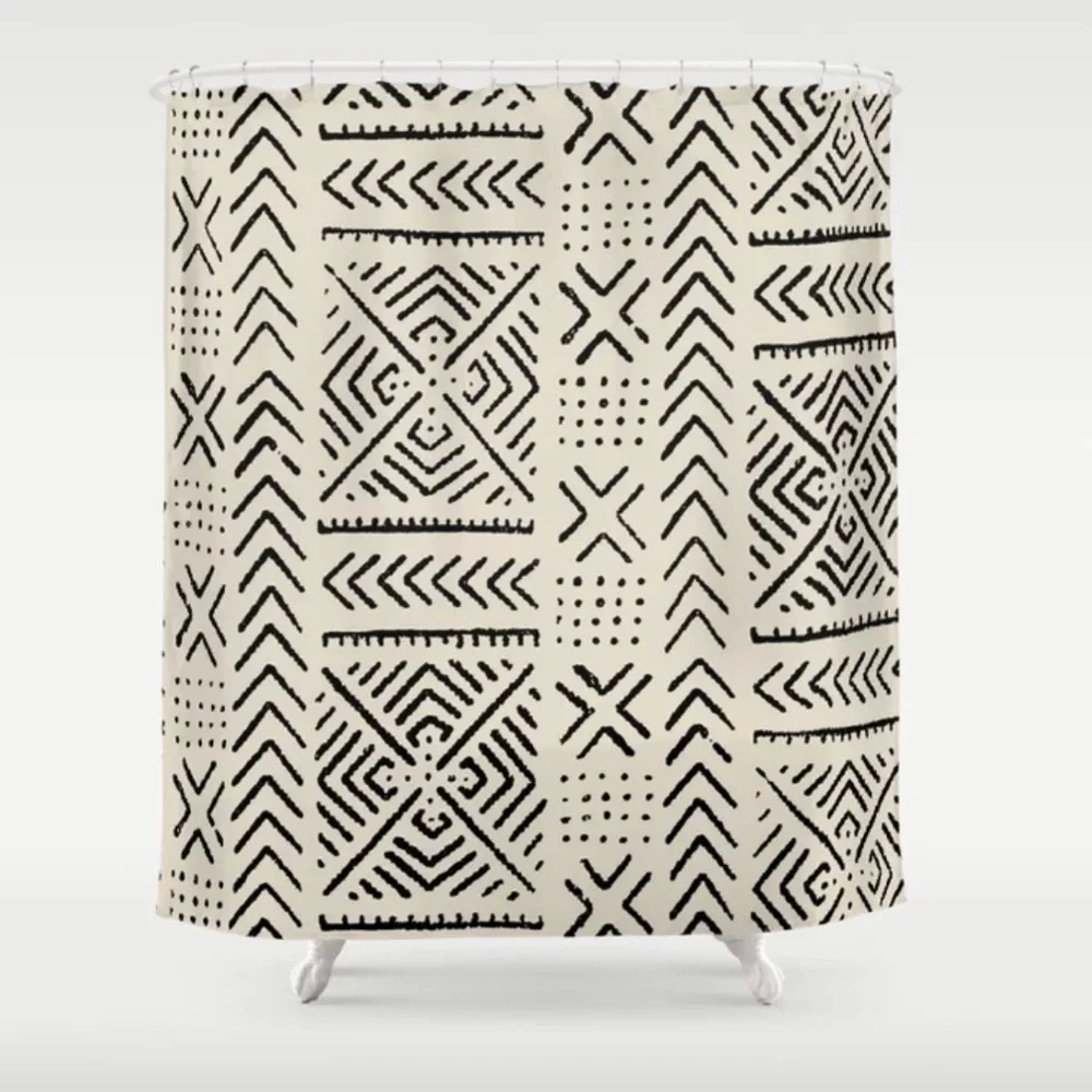 SOCIETY6 NWT line mud cloth shower curtain -bone by Liz Koehler brown